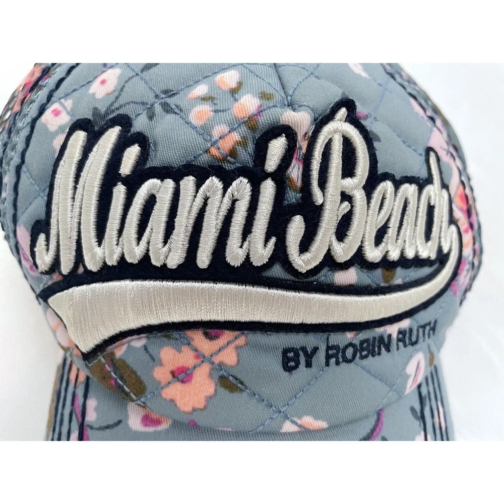 Miami Beach Robin Ruth Blue Floral‎ Hat Embroidery Snapback